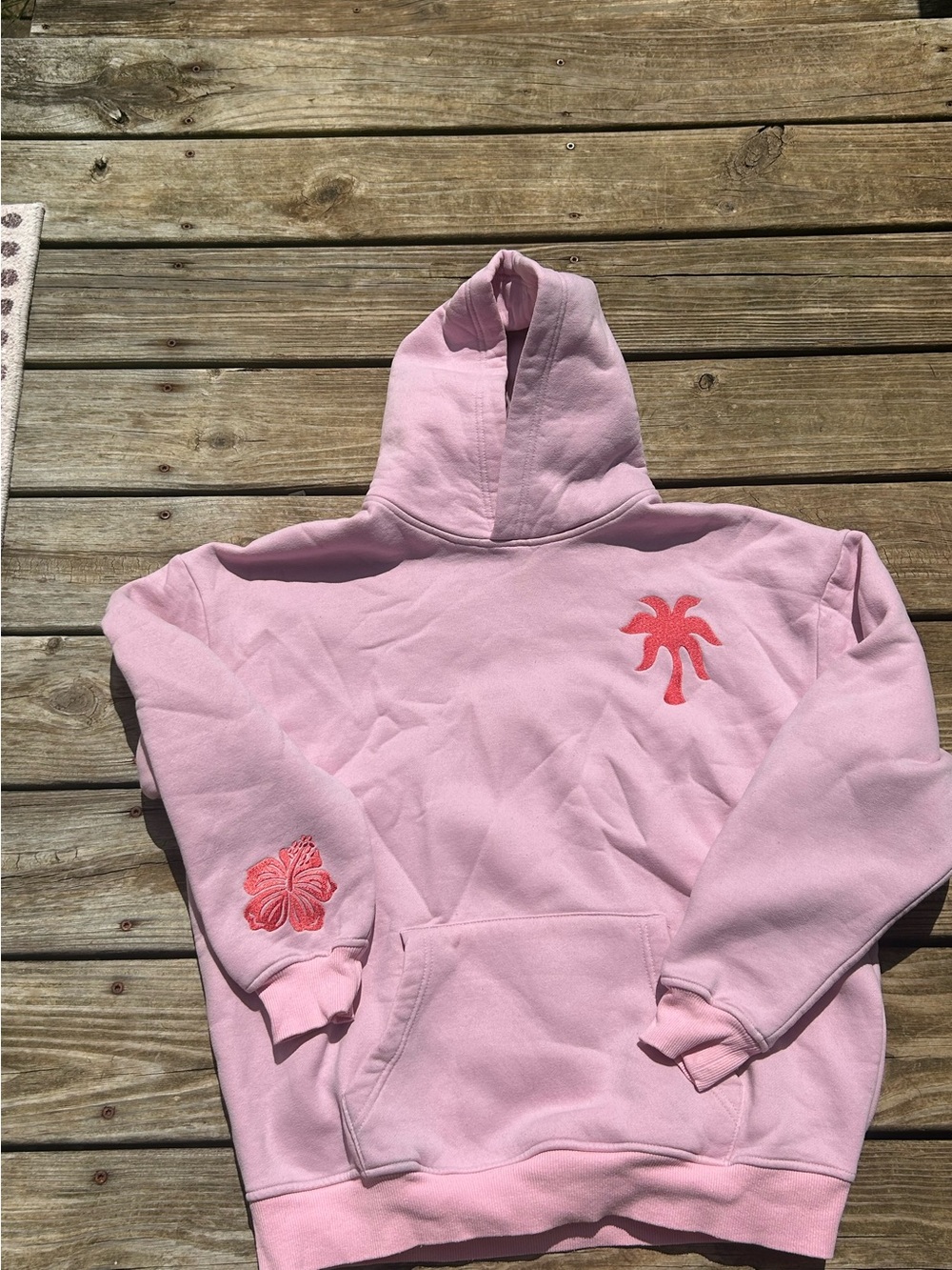 Light Pink Embroidered Palm Hoodie Sweatshirt